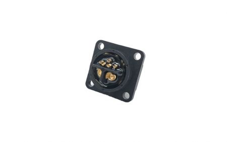 M19-Push-Locking-Feminino-2+5-Coração -Soquete-Flange-Tipo-4-Furo_visão-frontal(Vista frontal)